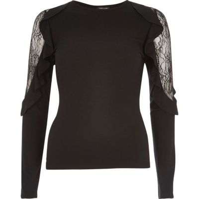 Black lace frill sleeve top
